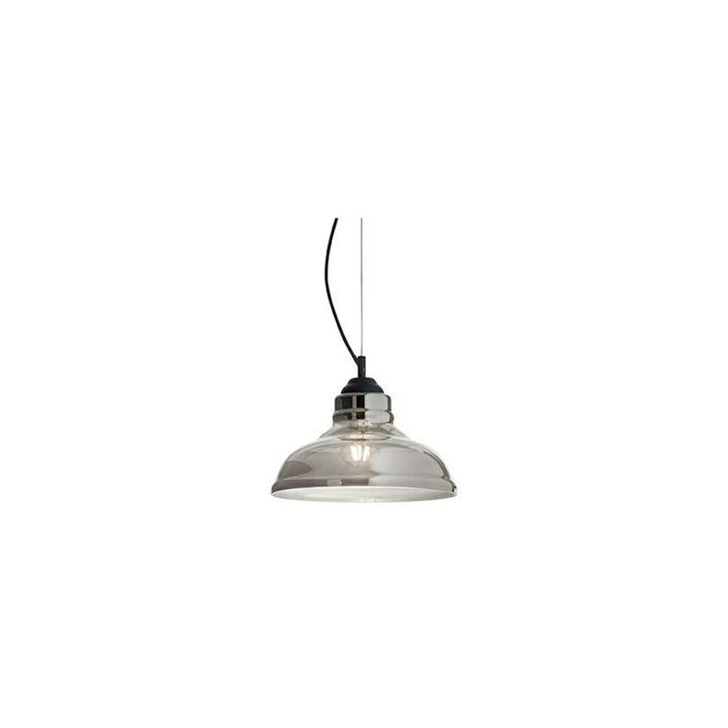 Ideal Lux Bistro' - 1 Light Dome Ceiling Pendant Black, Smokey Grey, Glass Plate, E27