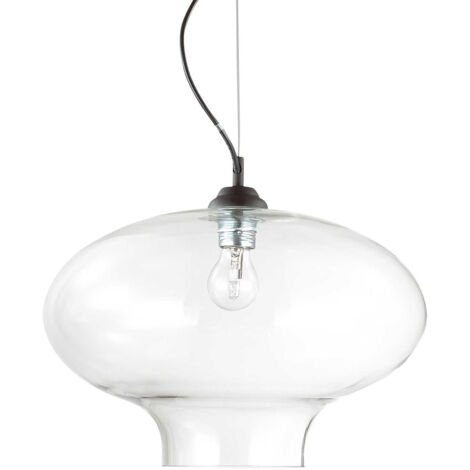 Ideal Lux Bistro' - 1 Light Dome Deckenanhänger Schwarz Klarglas geblasen Rund, E27