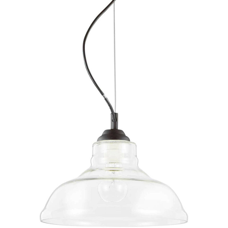 

Ideal Lux Bistro' - Placa de vidrio soplado transparente negro con colgante de techo de 1 luz tipo domo, E27