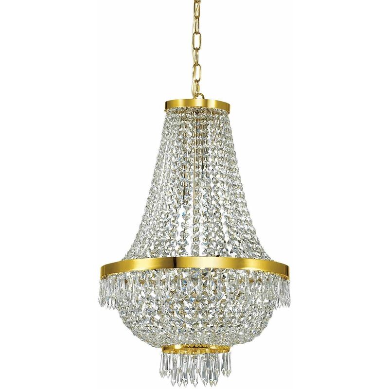 01-ideal Lux - Golden suspension in crystal caesar 9 bulbs