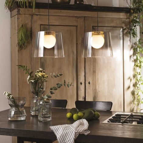 Ideal Lux FADE Dome Suspension Plafonnier Verre Ambre Shade
