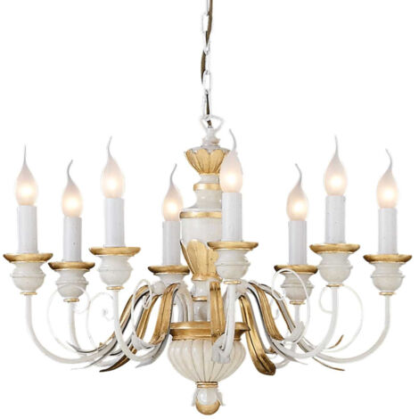 Ideal Lux Firenze - Lustre à 8 ampoules ivoire, finition dorée, E14
