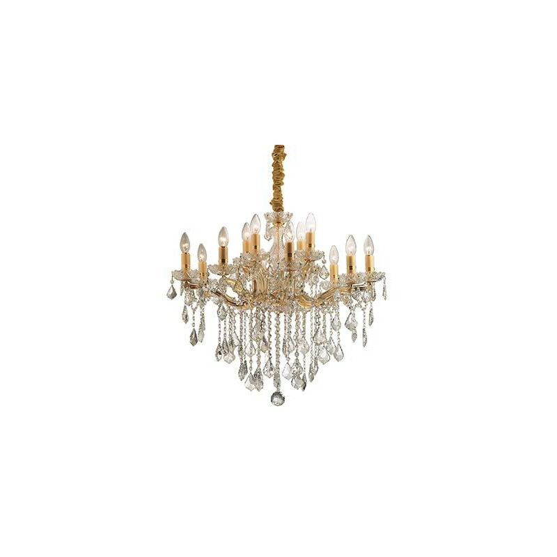 Ideal Lux Florian - 12 Light Crystal Chandelier Gold Finish, E14