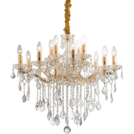 Ideal Lux Florian - 12 Light Crystal Chandelier Gold Finish, E14