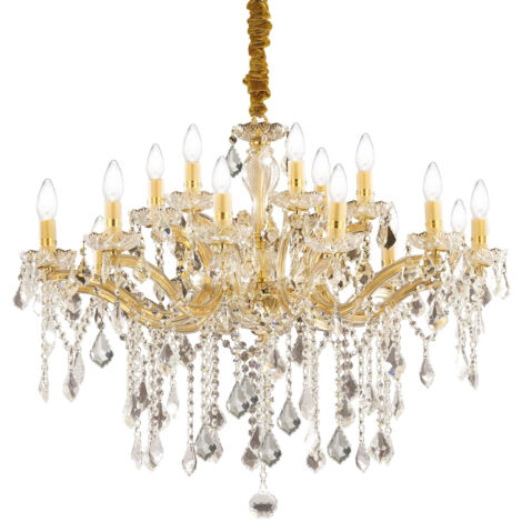 Ideal Lux Florian - 18 Light Crystal Chandelier Gold Finish, E14