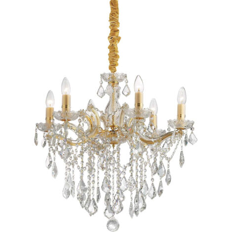 Ideal Lux Florian - 6 Light Crystal Chandelier Gold Finish, E14