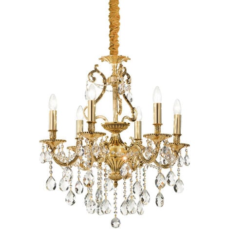 Ideal Lux Gioconda - 6 Light Crystal Chandelier Antique Gold Finish, E14