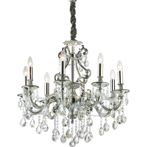 Ideal Lux Gioconda - Lustre en cristal à 8 ampoules au fini argenté antique, E14