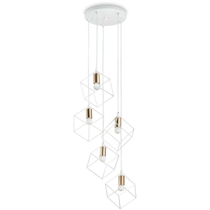 Ideal Lux ICE - Indoor 5 Lights Cage Cluster Drop Ceiling Pendant Lamp White, E27