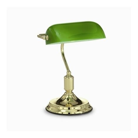 Ideal Lux Lawyer - 1 Lampe Banker Dorée avec Abat-Jour en Verre Vert, E27