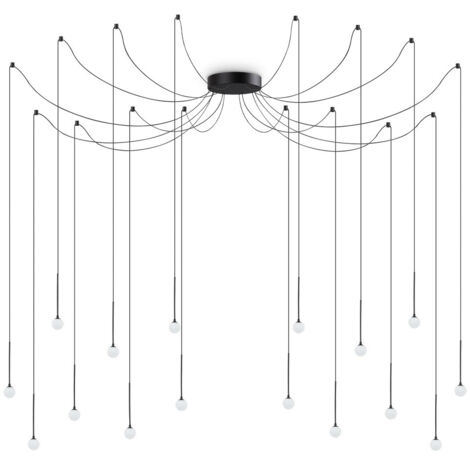 Ideal Lux LUCCIOLA Plafonnier suspendu en grappe à 16 lumières DEL noir, 3000K, non dimmable