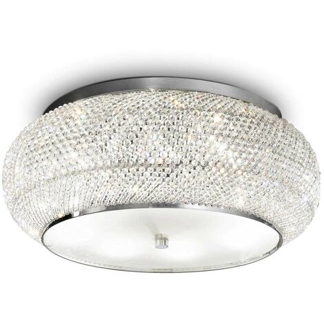Ideal Lux Pasha' - 10 Light Ceiling Flush Light Chrom, Kristall, E14