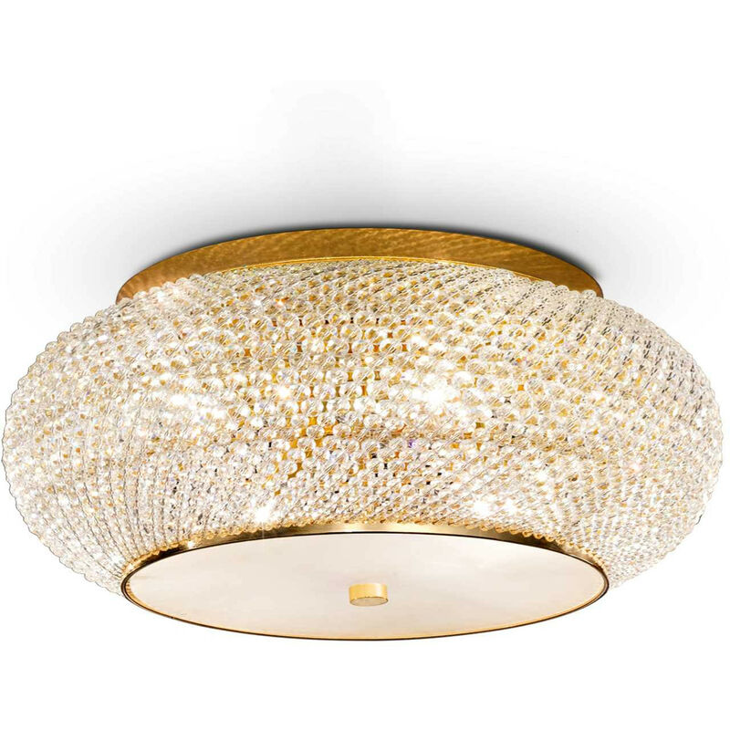 

Ideal Lux - Pasha' - 10 Light Plafón de techo dorado con cristales, E14