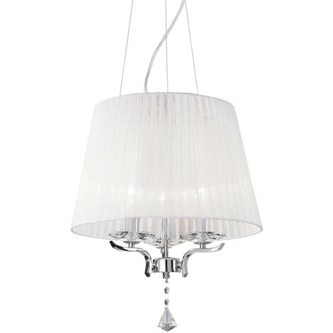 Ideal Lux Pegaso - 3 Light Multi Arm Deckenanhänger Chrom, Weiß mit Kristallen mit Organza Shade, E14
