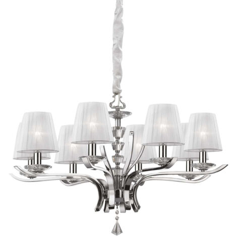 Ideal Lux Pegaso - 8 Light Crystal Multi Arm Kronleuchter Chrom, Weiß, E14