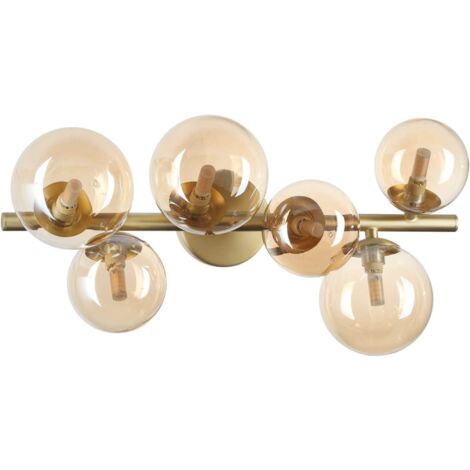 Ideal Lux PERLAGE 6-flammige Kugel-Deckenleuchte aus Messing, bernsteinfarbener Glasschirm