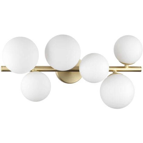 Ideal Lux PERLAGE 6-flammige Kugel-Deckenleuchte aus Messing, weißer Glasschirm