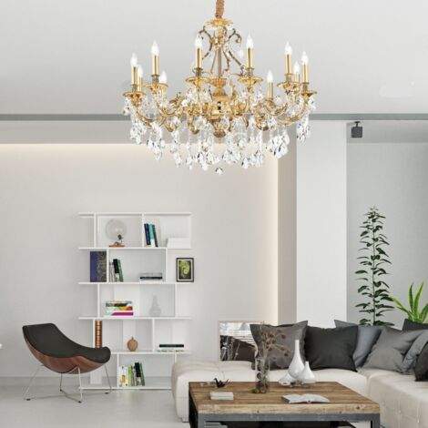 Ideal Lux – Suspension dorée 12 ampoules – Métal – Hauteur 94-164 cm – Diamètre 90 cm – Indice de protection IP20 – Pour intérieur élégant