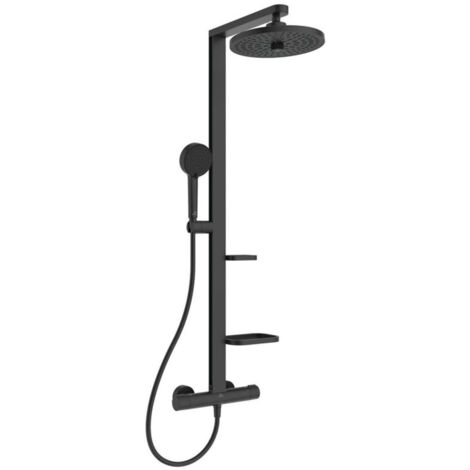 Ideal Standard ALU+ - Conjunto de ducha con termostato, diámetro 26 cm, 2 chorros, negro seda BD583XG
