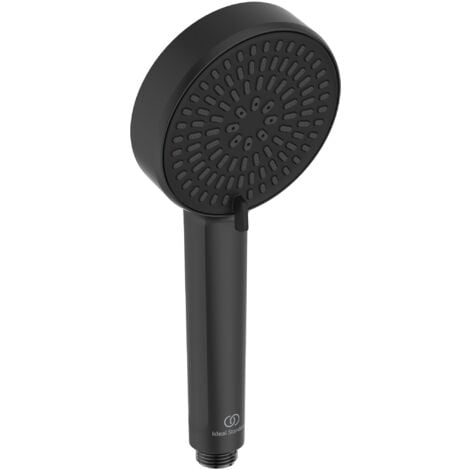Ideal Standard - Alu+, Doccetta a mano per doccia anticalcare in alluminio a due funzioni con diametro 10cm, Telefono doccia con portata 8l/min, Nero Seta