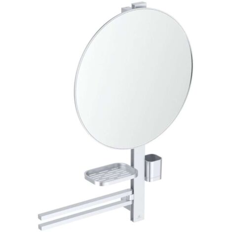 Ideal Standard ALU+ - Miroir avec porte-serviettes, tablette et gobelet pour brosses à dents et dentifrice, argenté BD587SI