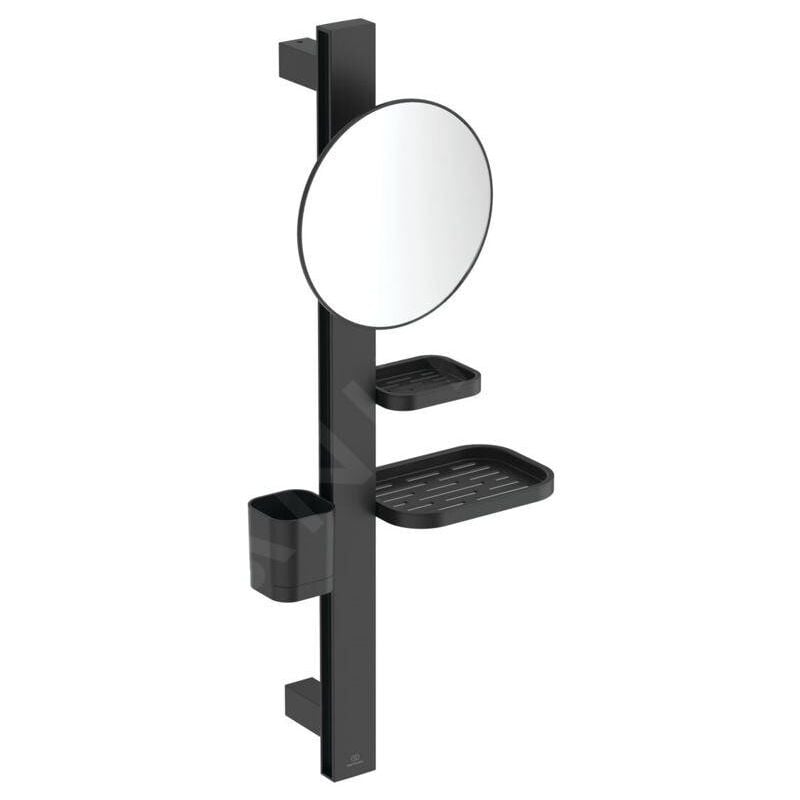 Alu+ - Miroir cosmétique avec étagère et gobelet pour brosses à dents et dentifrice, soie noire BD589XG - Ideal Standard