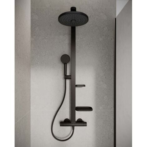 Ideal Standard ALU+ - Set de douche avec thermostat, diamètre 26 cm, 2 jets, noir soyeux BD583XG