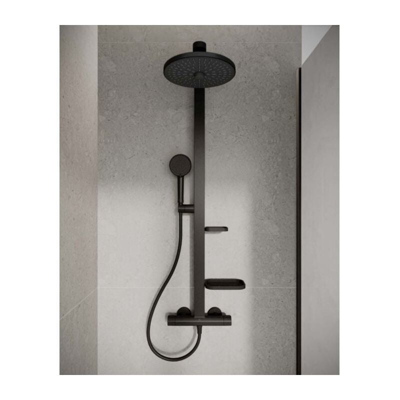 Alu+ - Set de douche avec thermostat, diamètre 26 cm, 2 jets, noir soyeux BD583XG - Ideal Standard