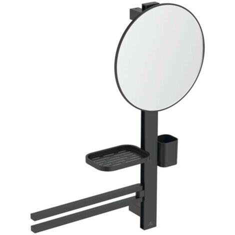 Ideal Standard ALU+ - Specchio cosmetico con portasciugamani, mensola e bicchiere per spazzolini e dentifricio, nero seta BD588XG