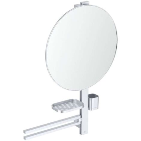 Ideal Standard ALU+ - Spiegel mit Handtuchhalter, Ablage und Zahnputzbecher, Silber BD587SI