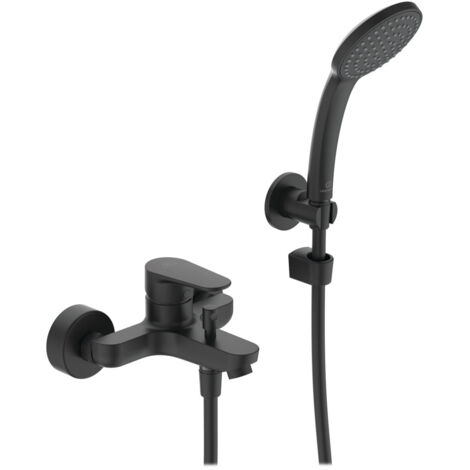Ideal Standard Cerafine O - Miscelatore a parete per vasca da bagno con accessori, nero BC706XG