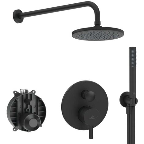 Ideal Standard CeraLine - Conjunto de ducha con grifo empotrado, con cuerpo de montaje, diámetro 20 cm, negro mate BD192XG