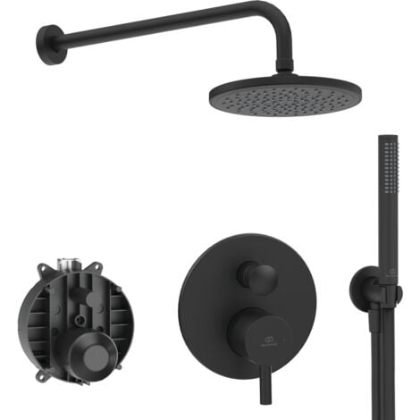 Ideal Standard - Ceraline, Kit doccia completo, Set asta doccia per installazione a muro, Nero Seta