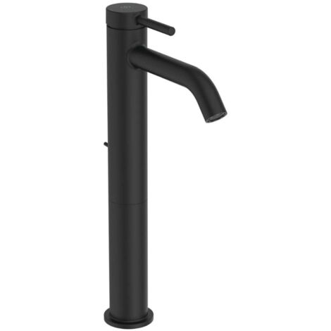 Ideal Standard - Ceraline, Miscelatore monocomando alto, Rubinetto lavabo vessel con cartuccia FirmaFlow, Con asta di comando e piletta, Sistema BlueStart, Easyfix, Nero seta