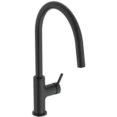 Ideal Standard Ceraline Nuovo - Grifo de fregadero con caño extraíble, negro seda BE268XG