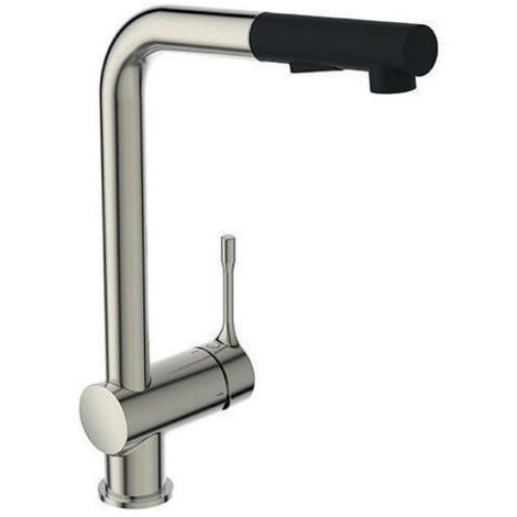 Ideal Standard CeraLook Küchenarmatur BC178GN Edelstahloptik, mit hohem Auslauf und herausziehbarer Handbrause, Ausladung 225 mm