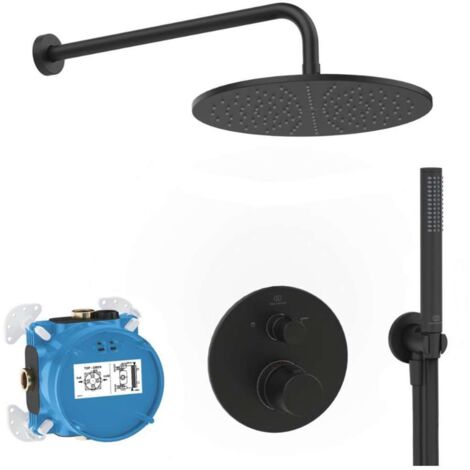 Ideal Standard CeraTherm - Conjunto de ducha con termostato empotrado, con cuerpo de montaje, diámetro 30 cm, negro mate A7573XG