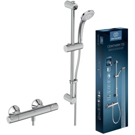 Ideal Standard - Ceratherm T25, Kit doccia con miscelatore termostatico, Set saliscendi doccia, Cromato