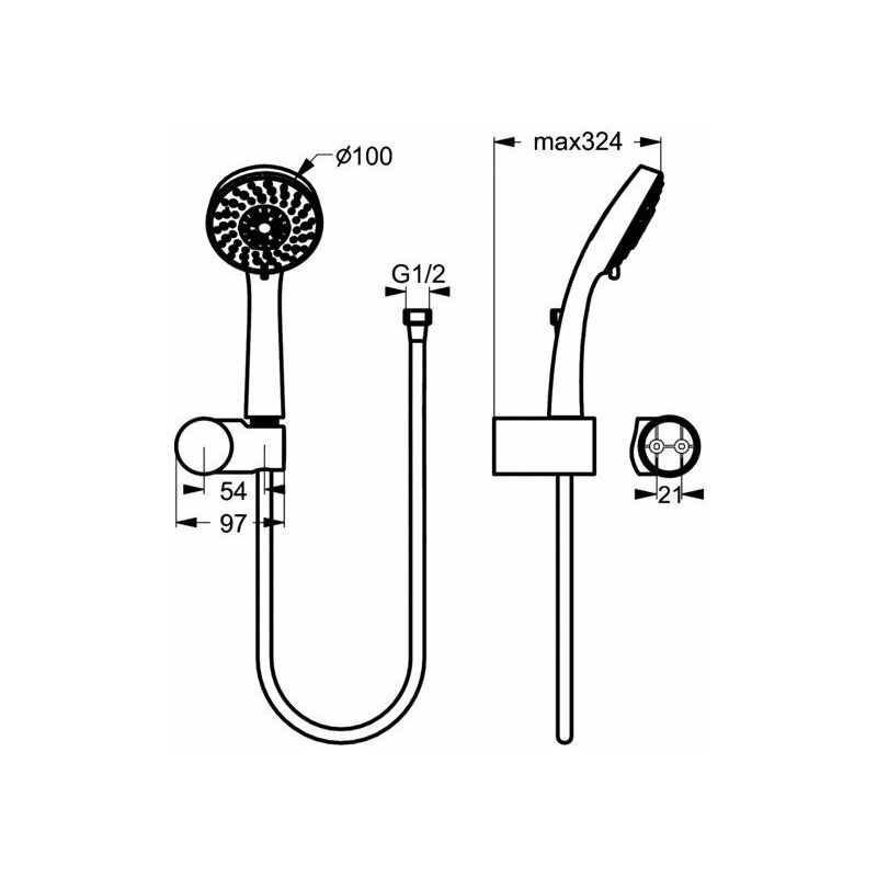

Ideal Standard - Conjunto de Ducha de mano Ø 100 mm 3 chorros con soporte de pared ajustable - Aqua