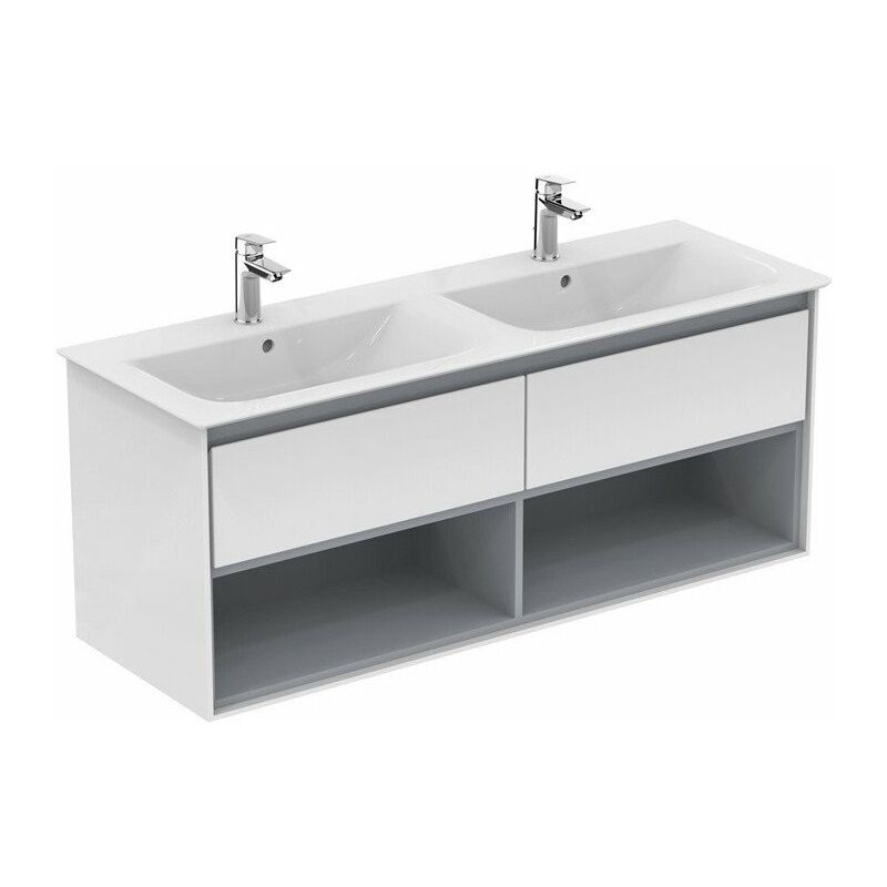 

Mueble bajo lavabo doble CONNECT AIR 1300 x 440 x 517 mm blanco brillo / gris claro mate IDEAL STANDARD