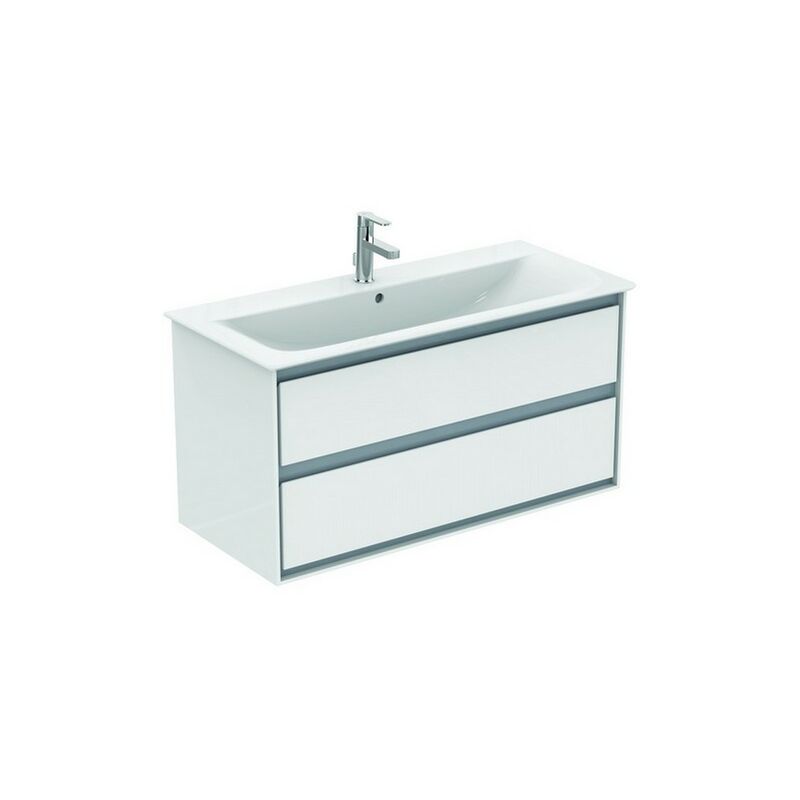 

CONNECT Unidad de lavabo para muebles de aire, 1000mm, 2 extraíbles, E0821, color: Roble decorado en gris / blanco mate - E0821PS - Ideal Standard