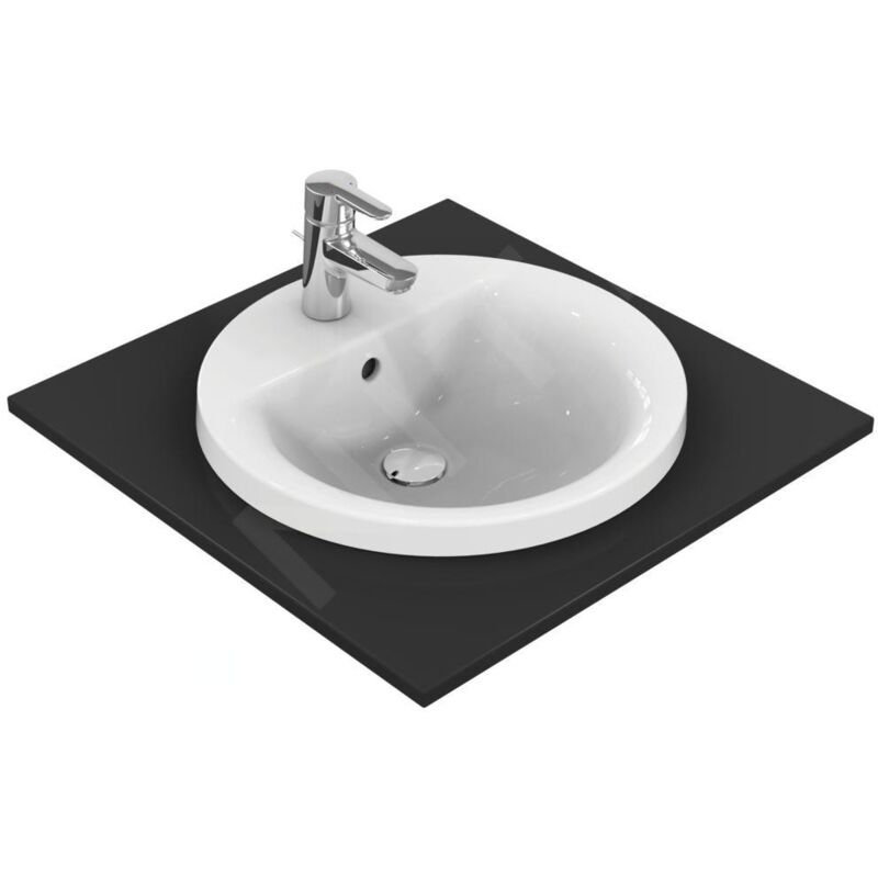Ideal Standard Connect - Vasque encastrée, diamètre 480 mm, avec trop-plein, 1 trou pour robinetterie, Ideal Plus, blanc E5042MA