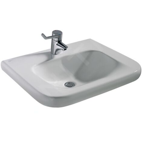 Ideal Standard Contour 21 - Lavabo adapté aux personnes à mobilité réduite 650x560 mm, 1 trou pour mitigeur, sans déversoir,