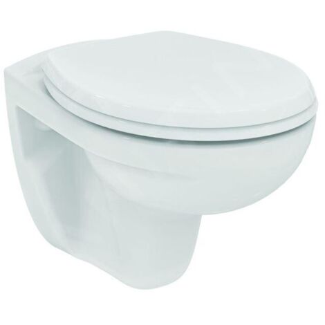 Ideal Standard – Cuvette suspendue en céramique blanche 360x520x350mm – Sortie horizontale à fond creux – Fixations cachées – W740601