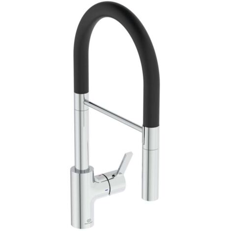 Ideal Standard Gusto - Grifo de fregadero con brazo flexible y ducha, cromo/negro BD417AA