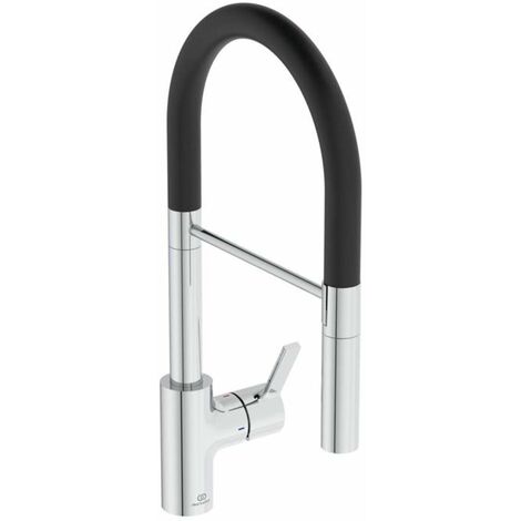 Ideal Standard Gusto - Miscelatore da lavello con braccio flessibile e doccetta, cromo/nero BD417AA