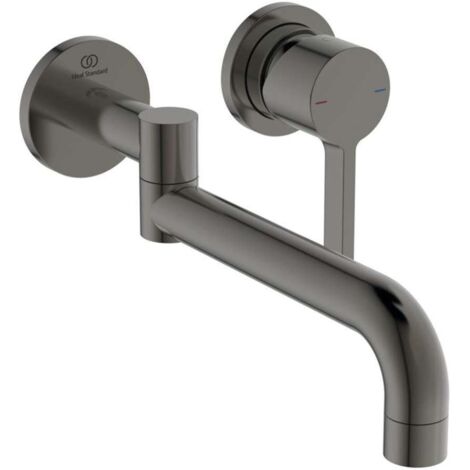 Ideal Standard - Gusto, Miscelatore monocomando a parete per lavello da cucina, Bocca orientabile a 180°, Magnetic Grey