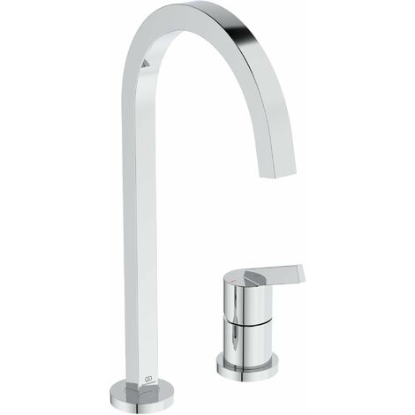 Ideal Standard - Gusto, Miscelatore monocomando per lavello da cucina a due fori, Bocca alta squadrata orientabile a 360°, Cromato