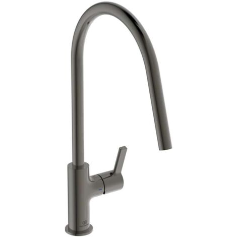 Ideal Standard - Gusto, Miscelatore monocomando per lavello da cucina, Bocca alta tubolare orientabile, Magnetic Grey