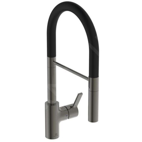 Ideal Standard Gusto - Mitigeur d'évier avec bras flexible et douchette, gris magnétique/noir BD417A5